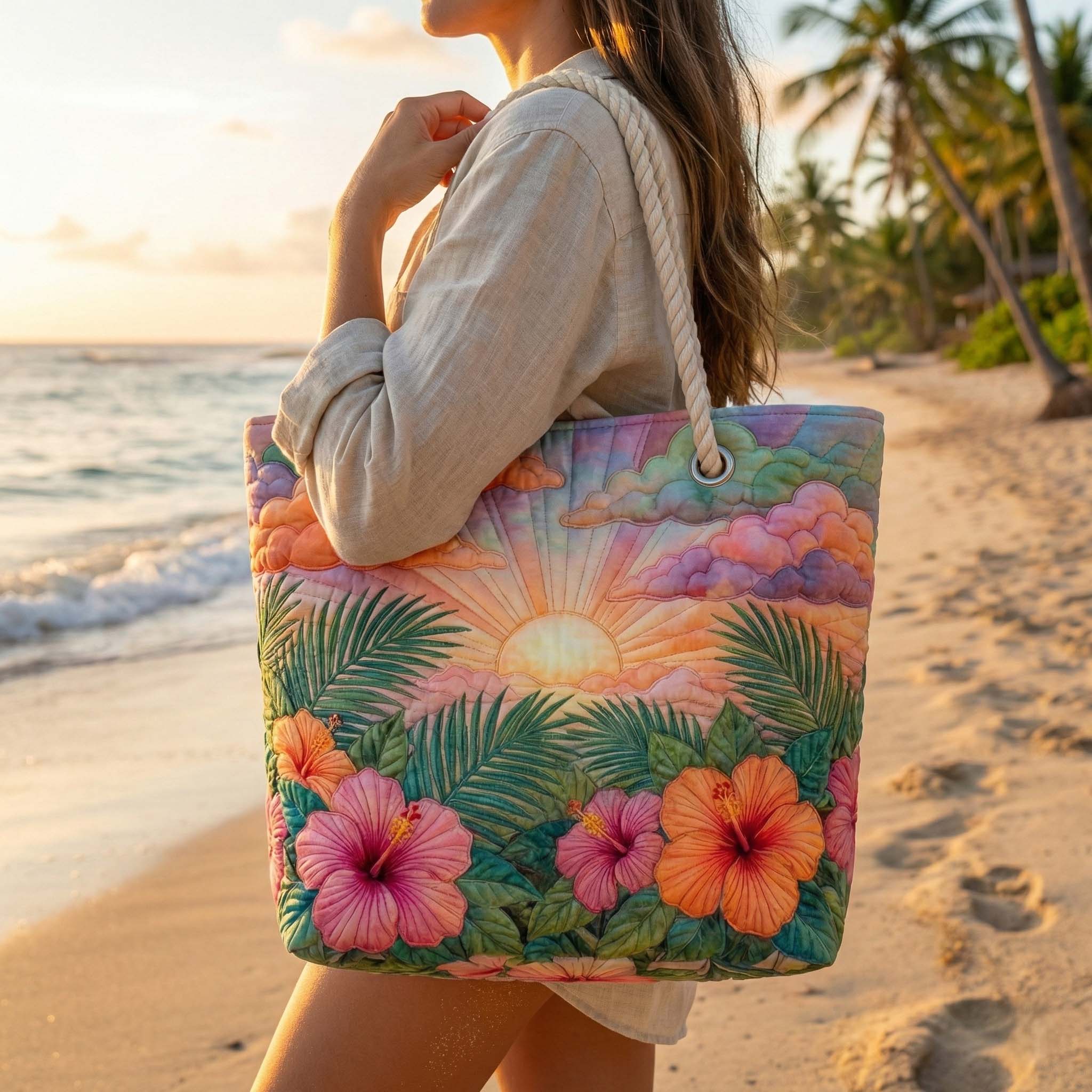 Cabas de plage matelassé – Tropical Amanecer