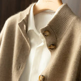 Margaux™ | Cardigan classique à boutons camel | Maya Deauville