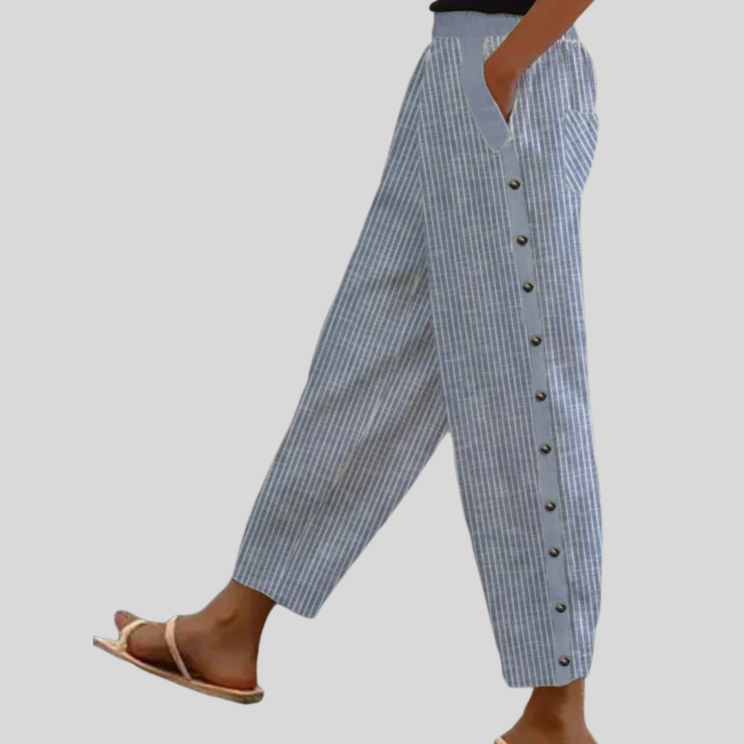 Linaya | Pantalon à Boutons Rayé | Maya Deauville