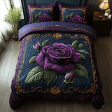 Parure de lit matelassée 3 pièces – Rose violette