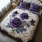 Parure de lit matelassée 3 pièces – Rose violette
