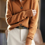 Margaux™ | Cardigan classique à boutons camel | Maya Deauville