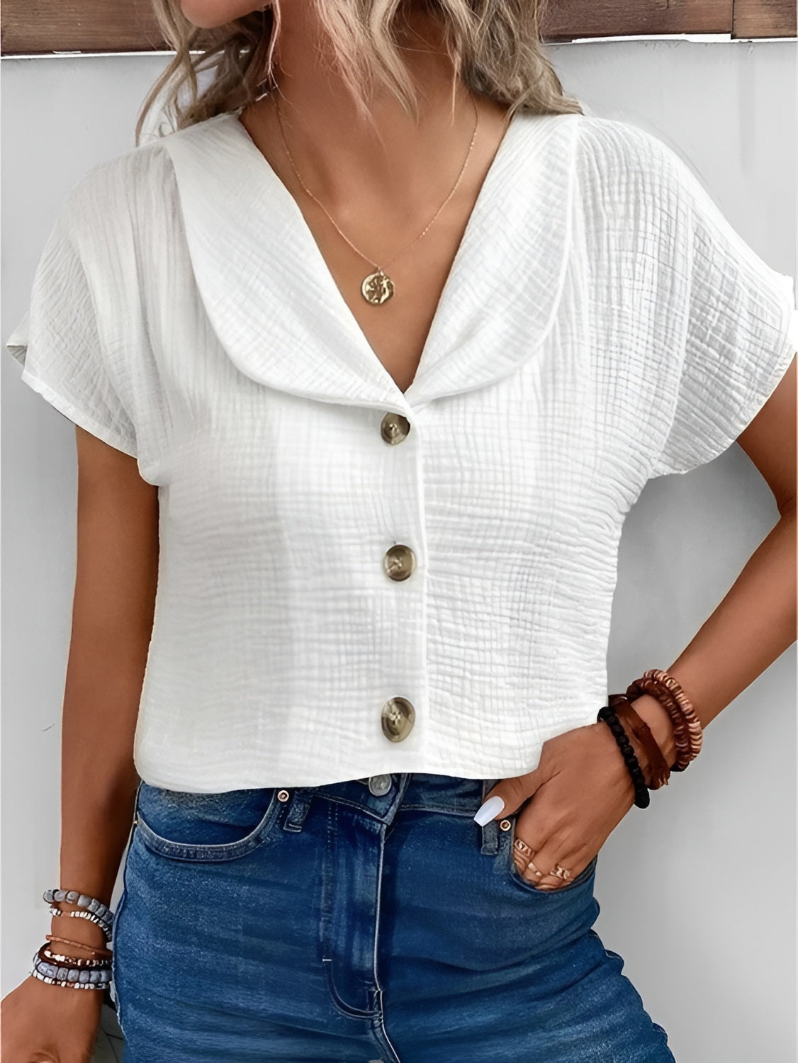 Anthousa™ | Top Avec col et Boutons | Maya Deauville