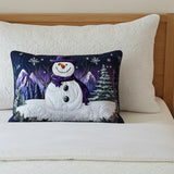 Housse de coussin matelassée – Bonhomme de neige violet