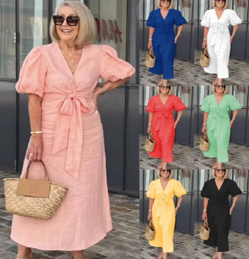 LYNORA | Robe midi élégante à encolure en v | Maya Deauville