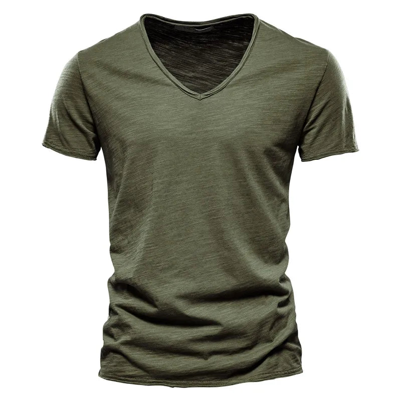 Juleas™ | T-shirt uni col V en coton | Maya Deauville