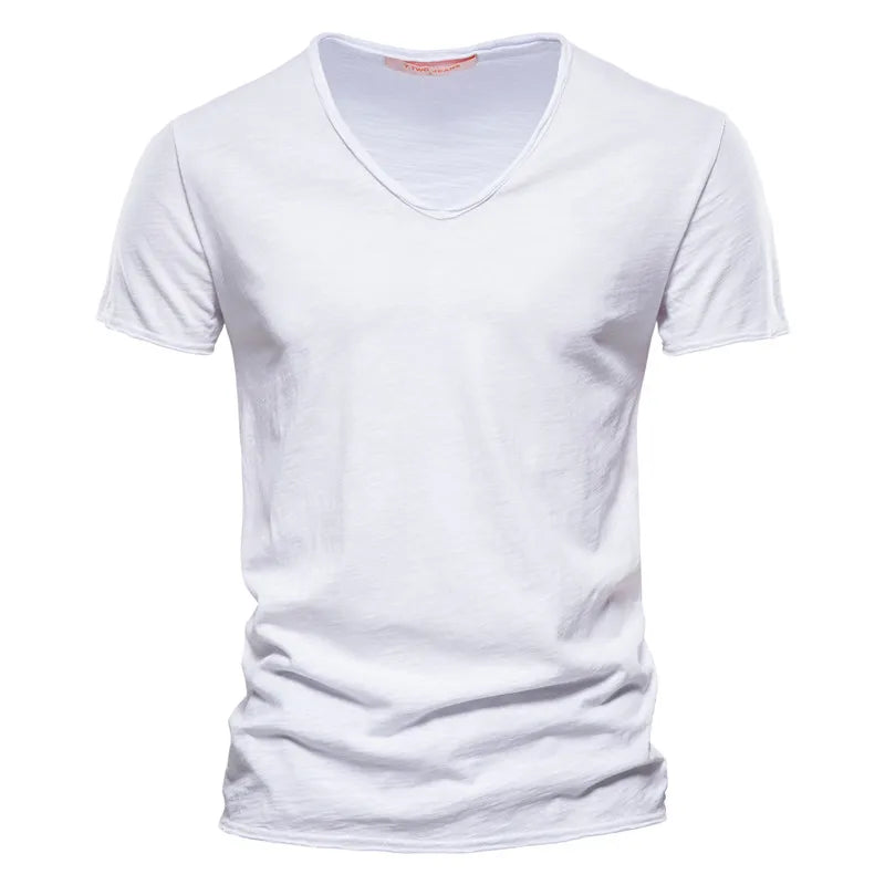 Juleas™ | T-shirt uni col V en coton | Maya Deauville