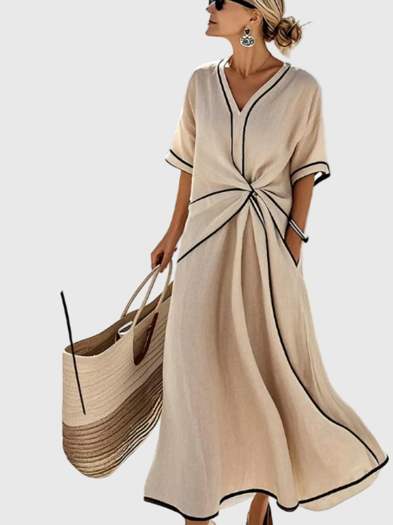 Helena | Robe Maxi Côte Drapée | Maya Deauville