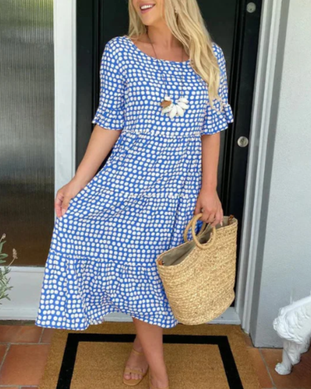 ZORA | Robe midi à manches courtes en sable | Maya Deauville