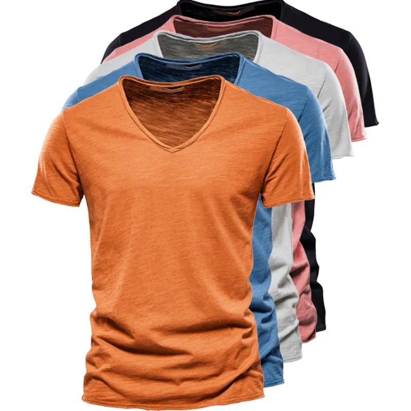 Juleas™ | T-shirt uni col V en coton | Maya Deauville