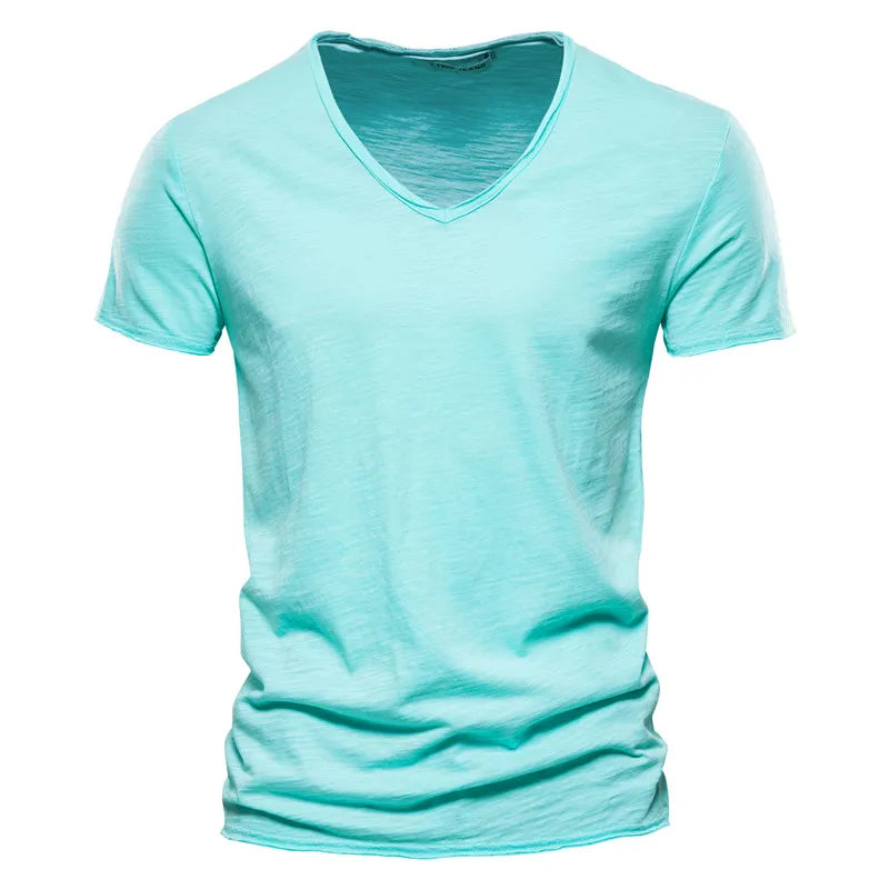 Juleas™ | T-shirt uni col V en coton | Maya Deauville
