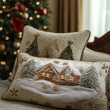 Housse de coussin matelassée – Cabane sous la neige