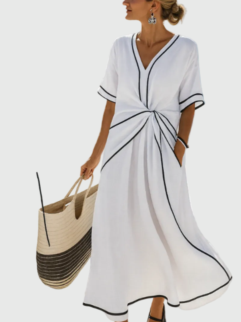 Helena | Robe Maxi Côte Drapée | Maya Deauville