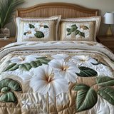 Parure de lit matelassée 3 pièces – Hibiscus blanc