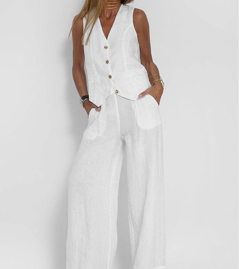 Aira | Ensemble Gilet Boutonné & Pantalon Large | Maya Deauville