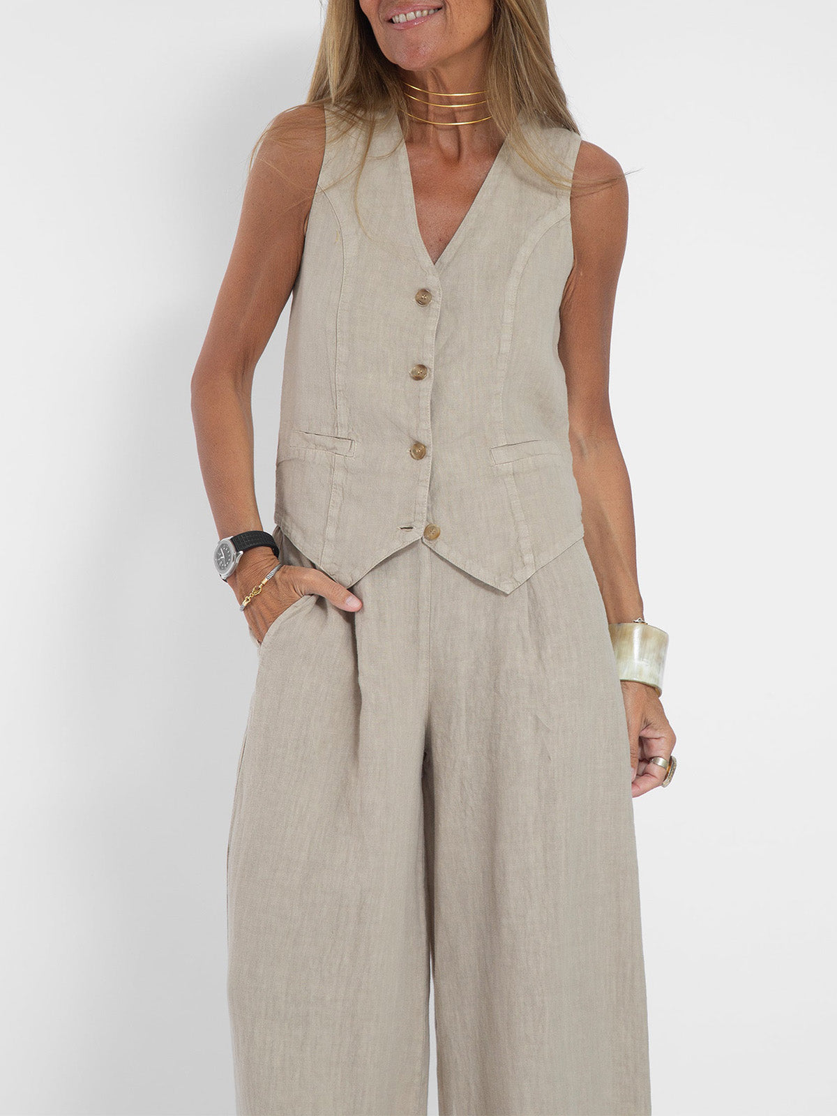 Aira | Ensemble Gilet Boutonné & Pantalon Large | Maya Deauville