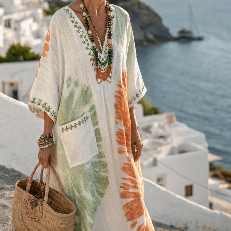 Robe Caftan "Vivienne" – Aquarelle Poétique | Maya Deauville