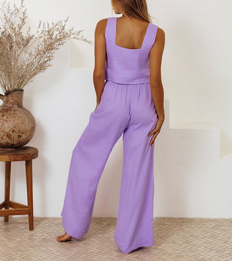 Megan | Ensemble Top Minimaliste et Pantalon Évasé | Maya Deauville