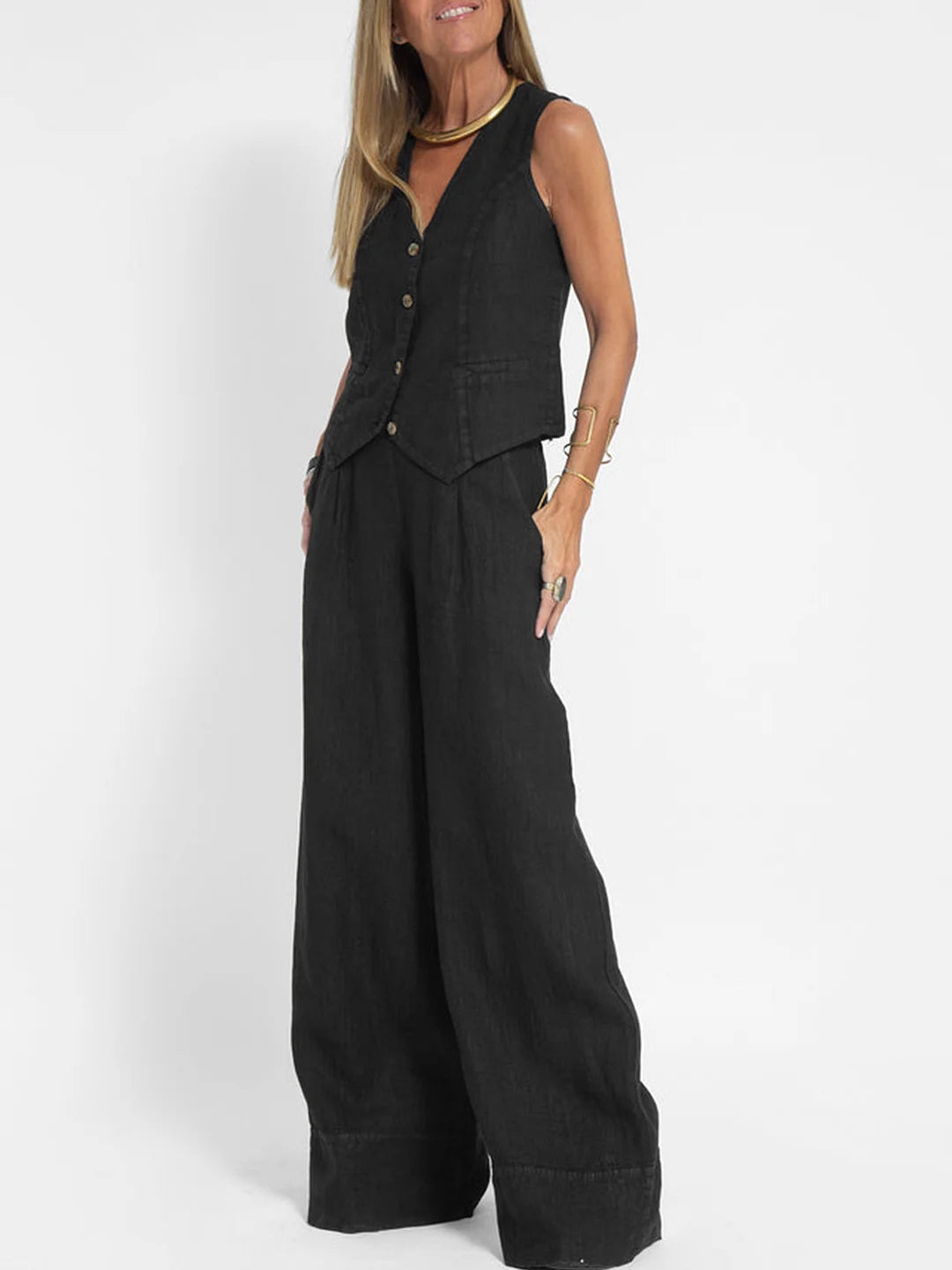 Aira | Ensemble Gilet Boutonné & Pantalon Large | Maya Deauville