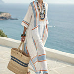 Robe Caftan "Solange" – Cap Bleu & Ambre | Maya Deauville