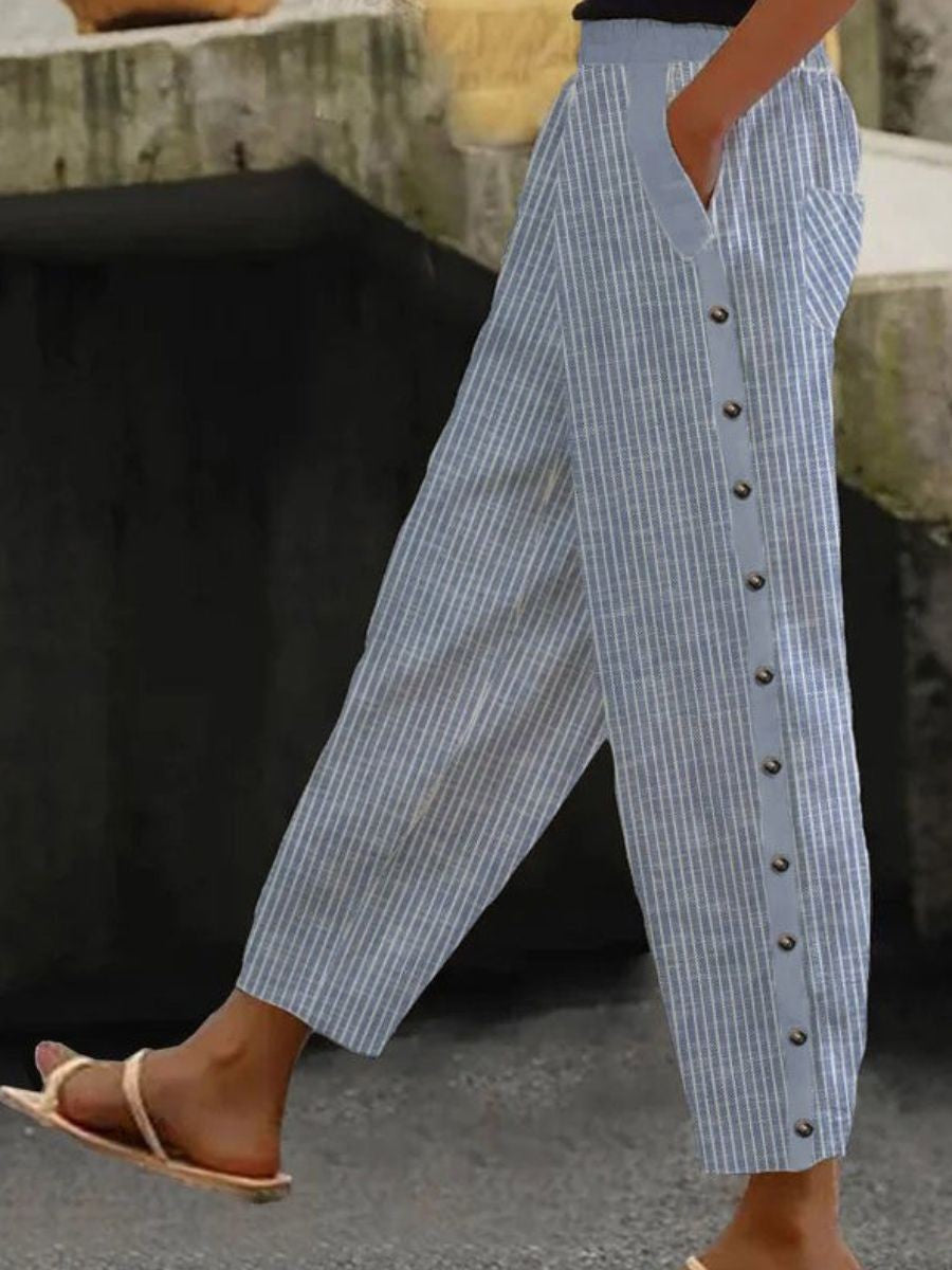 Linaya | Pantalon à Boutons Rayé | Maya Deauville