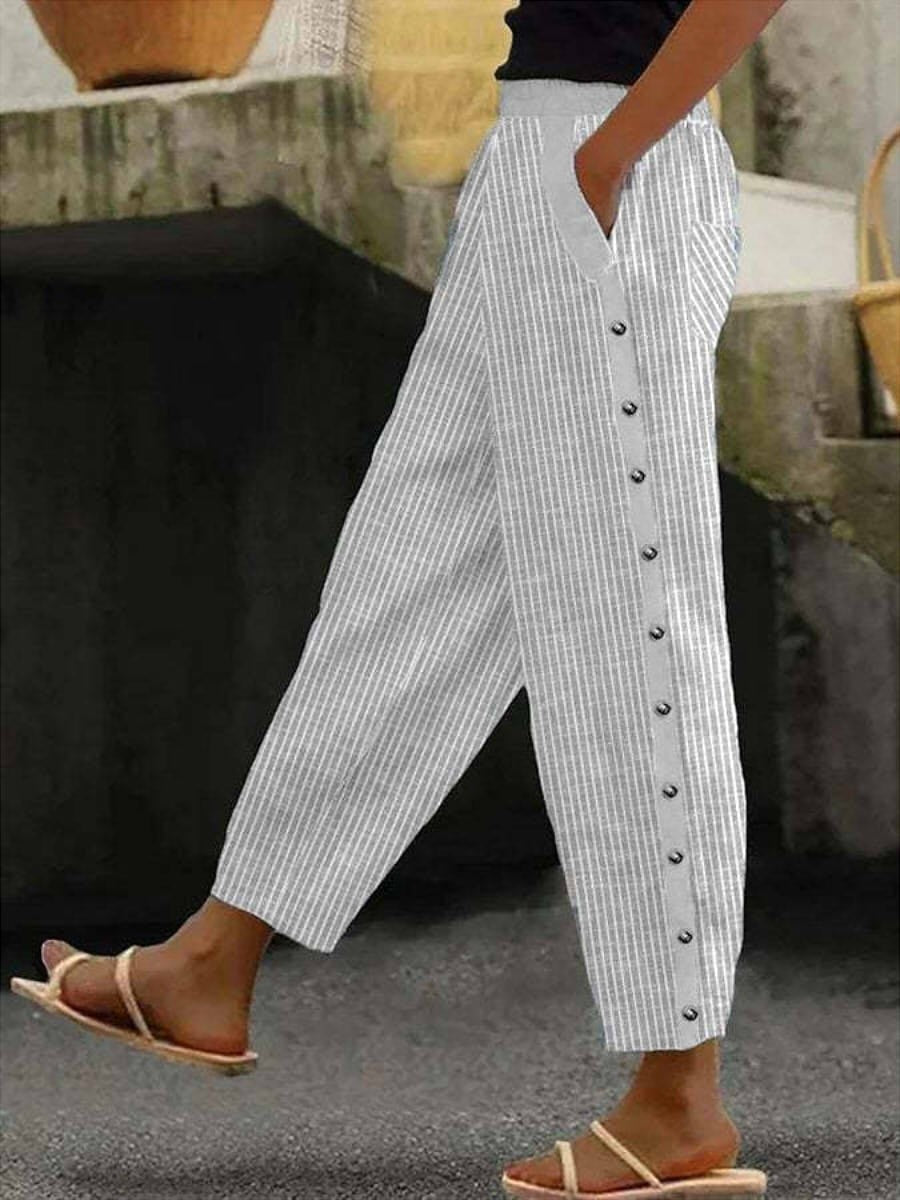 Linaya | Pantalon à Boutons Rayé | Maya Deauville