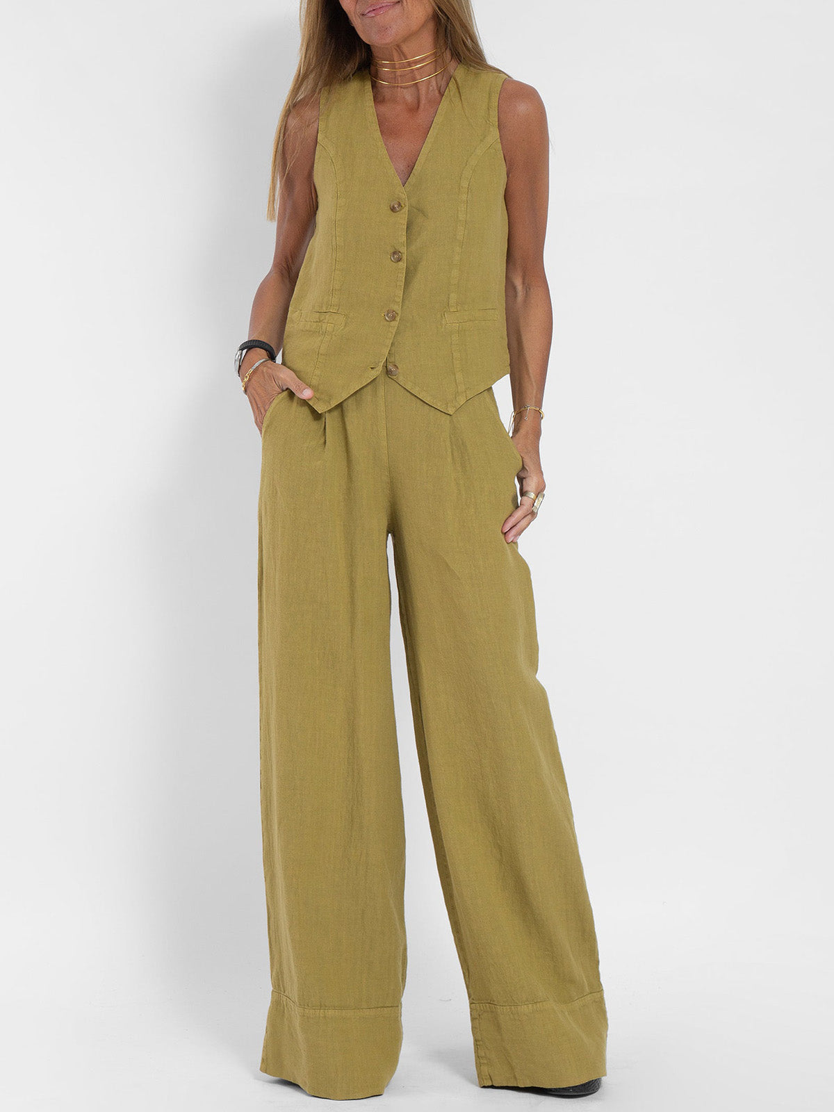 Aira | Ensemble Gilet Boutonné & Pantalon Large | Maya Deauville