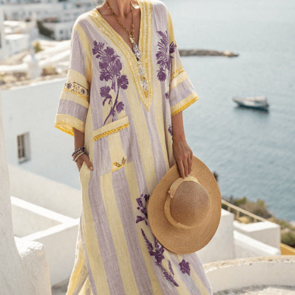 Robe Caftan "Mireille" – Bouquet de Provence | Maya Deauville