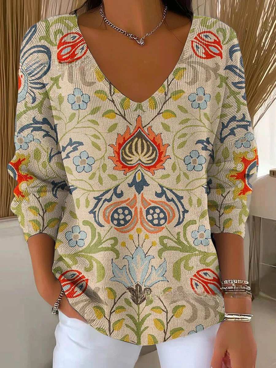 Béatrice – Pull coloré avec col en V | Maya Deauville