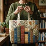 Sac cabas matelassé artisanal – livres et fleurs