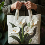 Sac cabas matelassé artisanal – arums blancs