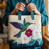 Sac cabas matelassé – colibri et fleur blanche
