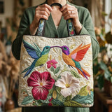 Sac cabas matelassé – colibri et fleurs blanches