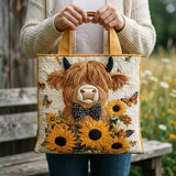 Sac cabas matelassé – vache Highland et tournesols