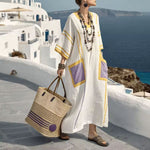 Robe Caftan "Mila" aux Poches Lavande et Détails Solaires | Maya Deauville