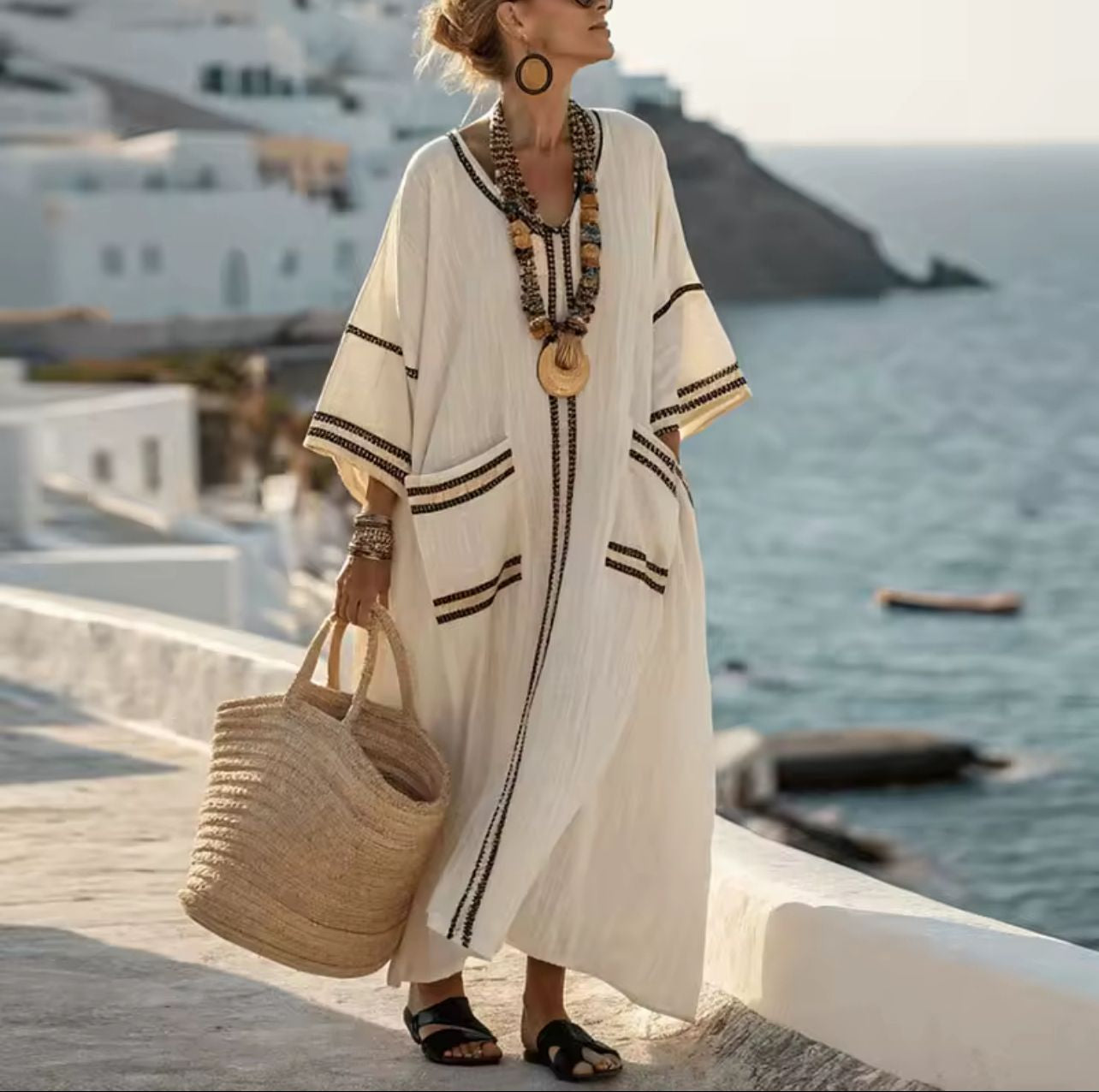 Robe Ample "Alice" com Finitions Contrastées | Maya Deauville