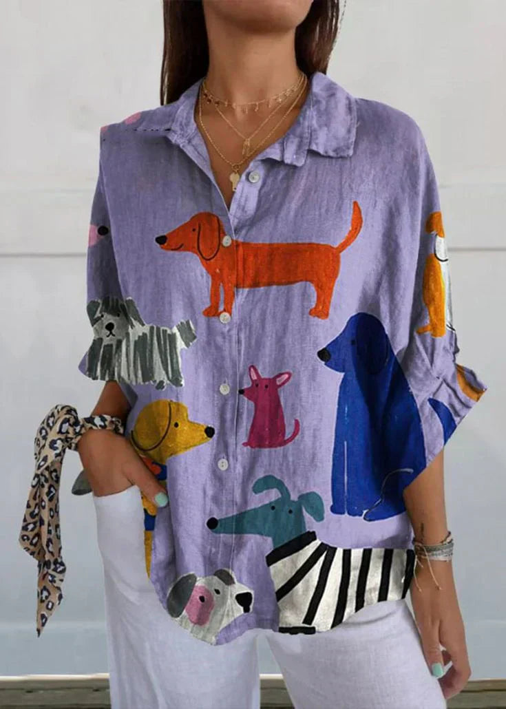 Lura™ | Chemise Féminine Exclusive à Motif Chien | Maya Deauville