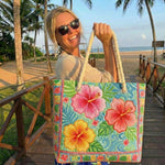 Cabas de plage matelassé – fleurs tropicales