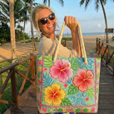 Cabas de plage matelassé – fleurs tropicales